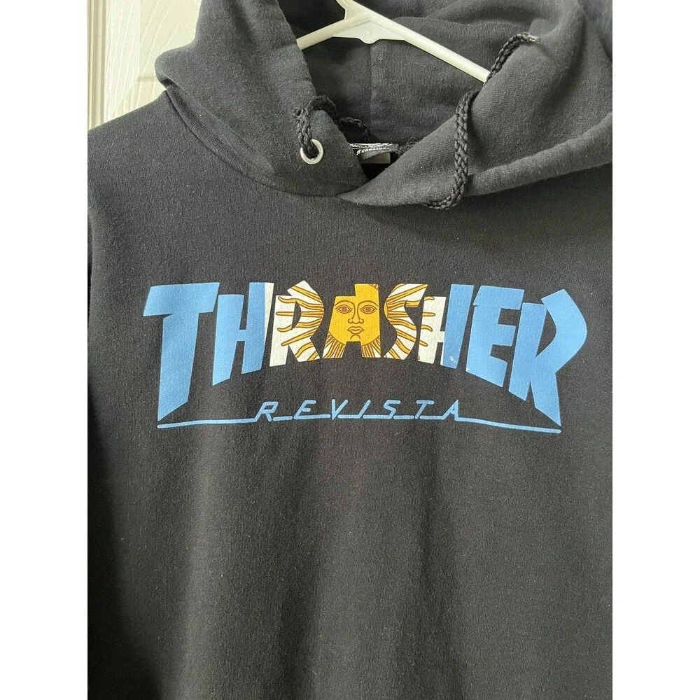 Thrasher Hoodie Sweatshirt Pullover Revista Argentina Black Size Small Skater - Picture 2 of 9